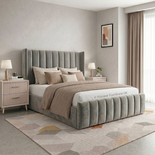 Double ottoman bed grey - , velvet