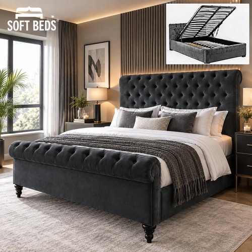 Sleigh scroll bed frame - scroll, plush