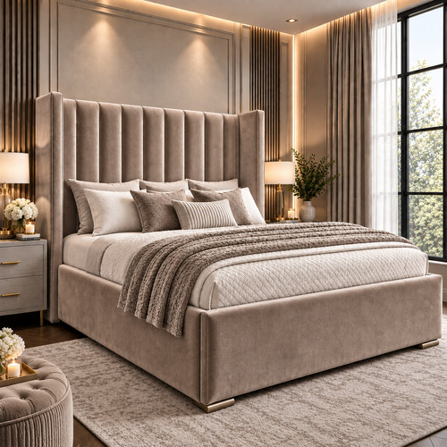 Winged panel plush velvet bed - winged,
