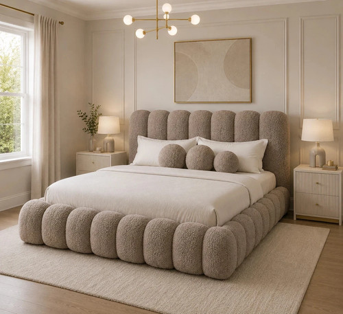 Cloud teddy boucle bed frame - cloud,