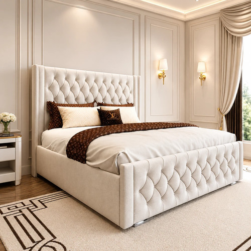 Winged panel plush velvet bed - winged,