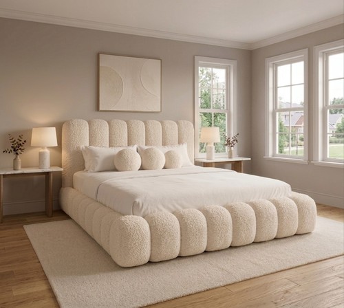 Teddy boucle fabric bed - boucle, frame