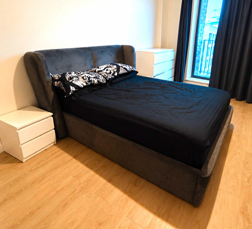 Grey velvet double ottoman bed - velvet,